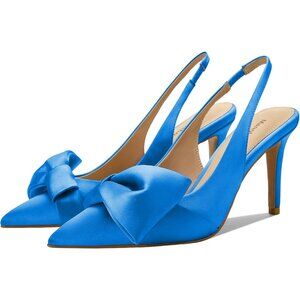 Women's Satin Blue Slingback Elasticated Strap Stylish Comfortable Heel Shoes